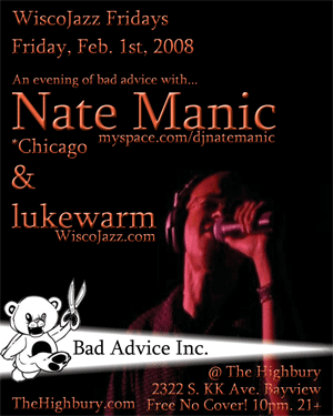 Flyer for WiscoJazz Fridays on 2008-04-04.