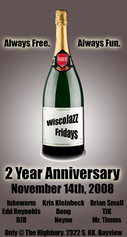 Flyer for WiscoJazz Fridays on 2008-12-26.