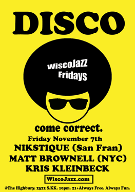 Flyer for WiscoJazz Fridays on 2009-01-16.