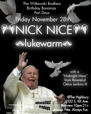Flyer for WiscoJazz Fridays on 2009-01-30.